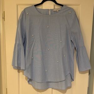 LOFT Blue Embellished 3/4 Sleeve Blouse
